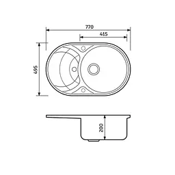 Кухонна мийка Adamant Shell 770x495x200 графіт 254223, Графіт - мініатюра 2