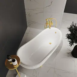 Ванна окремостояча глянцева Amidicon Symphony 167x78 біла з литого каменю золоті ніжки SYMFONIYA_167_g_HL, Білий - мініатюра 4
