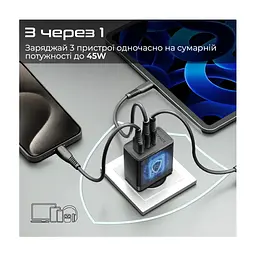 Зарядний пристрій Promate powerport-45 2xUSB-C PD + USB-A QC 45W Black (powerport-45.black) - мініатюра 4