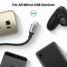 Кабель для передавання даних Ugreen US290 USB 2.0 AM to Micro 5P Aluminum Braid 1.0m Black (60146) - мініатюра 4
