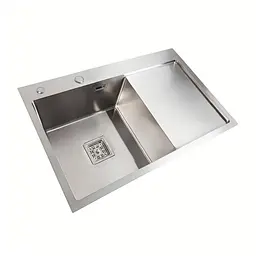 Кухонна мийка Platinum Handmade 78x50В з нержавіючої сталі 3.0 мм квадратний сифон 78x50x22 см cіра - мініатюра 2