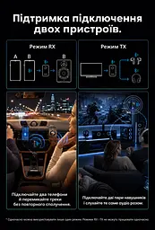 Аудіопередавач і приймач Vention Bluetooth 6.0 AUX 3,5 мм передавання на дві пари навушників або приймання з двох телефонів по черзі мікрофон для дзвінків у режимі приймання приблизно 9 год передавання/12 год приймання AAC/SBC кнопкове керування відтворенням і дзвінками до 10 м на відкритій місцевості автопідключення в режимі приймання знімний адаптер minijack 3,5 мм із двома штекерами заряджання USB-C темно-сірий і чорний із синім кільцем (NAOH0) - мініатюра 3