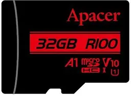 Карта пам'яті microSDHC, 32Gb, Apacer R100, Class10 UHS-I U1, V10 A1, без адаптера, до 100 МБ/с (AP32GMCSH10UB-RA)