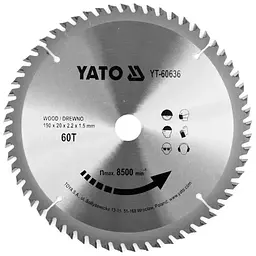 Диск пиляльний победітовий по дереву YATO 190x20x2.2x1.5 мм (YT-60636)