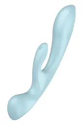 Вібратор кролик Satisfyer Triple Oh 24 см блакитний - мініатюра 2