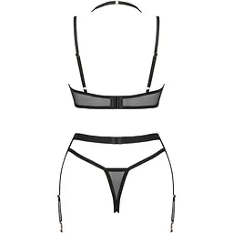Комплект білизни Obsessive Selinne 3-pcs set XS/S Black, бюстгальтер, стрінги пояс для панчіх - мініатюра 4