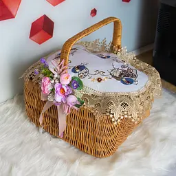 Вишита серветка на пасхальний кошик з ажурним мереживом 40х60 см №32/1, Kitchen Master Коричневий 86071 - мініатюра 2