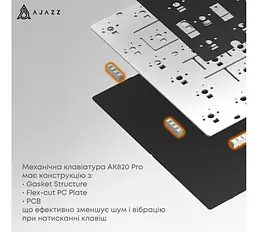 Клавіатура ігрова механічна бездротова Ajazz AK-820WP PRO White-Purple RGB Gift Switch Hot-Swap 2.4G/Bluetooth/USB - мініатюра 12