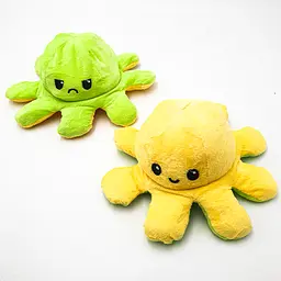 М'яка іграшка Восьминіг перевертень двосторонній веселий сумний Mood Octopus 20 см UKC зелено/жовтий - мініатюра 3