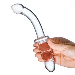 Двосторонній фалоімітатор G-Spot Glas Ribbed 20.3 см (прозорий) - мініатюра 10