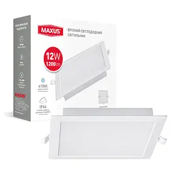 Врізний світлодіодний світильник 1-RDL-1241-IPS MAXUS RDL 12W 4100K IP44 Square
