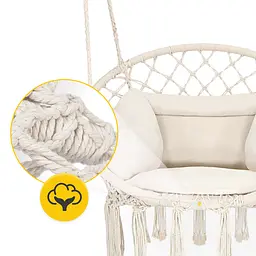 Крісло-гойдалка 4FIZJO Boho Dream 80 см з подушкою, підвісна, плетена Beige (P-5905973404549) - мініатюра 3