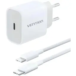 Зарядний пристрій 1xUSB-C 20W + USB-C cable М-М White Vention (G16W0-EU)