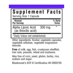 Антиоксидант Bluebonnet Nutrition Альфа-ліпоєва кислота 300 мг, 30 рослинних капсул (BLB0853) - мініатюра 2