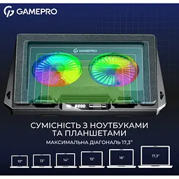Охолоджувальна підставка для ноутбука до 17.3 дюймів GamePro GPCP-910 2xfans - мініатюра 9