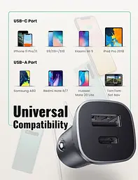 Автозарядний Ugreen CD130 20W 2 порти USB + Type-C (30780) адаптер швидкого заряджання - мініатюра 3