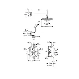 Душова система прихованого монтажу з термостатом Grohe Grohtherm 1000 Tempesta 210 34614001, Хром - мініатюра 2