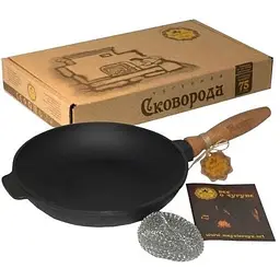Сковорода Чавунна з дерев'яною ручкою Maysternya 24х4 см Чорна 000280065