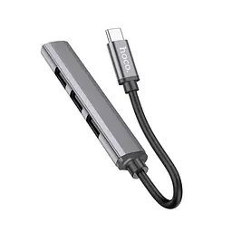 Мульти адаптер хаб Hoco HB26 4в1 Type-C to USB 3.0 F/ 3 USB 2.0 F 0.13 м темно-сріблястий - мініатюра 3