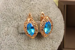 Сережки Xuping Jewelry маркиз із блакитним каменем 1.6 см золотисті