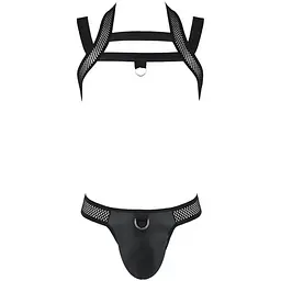 Комплект чоловічої білизни з кріпленнями Passion 043 Jacob L/XL Black, труси, шлейки - мініатюра 5