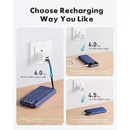 Портативний зарядний пристрій Charmast із вбудованими кабелями USB C 10000 мАг 6 виходів 3 входи зі світлодіодним дисплеєм - мініатюра 4