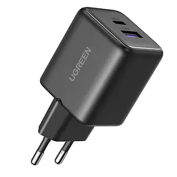 Мережевий зарядний пристрій UGREEN X516 загальна потужність до 30 Вт USB-C до 30 Вт + USB-A до 22,5 Вт GaN чорний (65014)