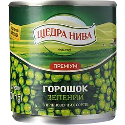 Горошок зелений Щедра Нива Преміум консервований з мозкових сортів 200 г
