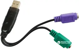 Адаптер Dynamode USB A Male – 2xPS/2 чорний (USB to PS/2)