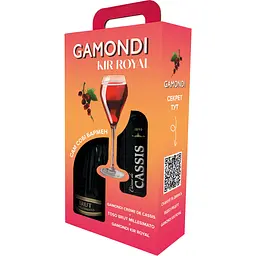 Набор Gamondi Kir Royal: Игристое вино Toso Brut Millesimato, 0,75 л + Ликер Creme de Cassis, 15%, 1 л, в подарочной упаковке