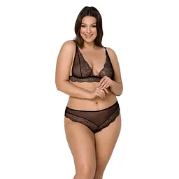 Комплект білизни Passion Amberly Set 4XL/5XL, чорний, ліф і трусики бразиліана з люрексовою ниткою