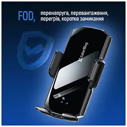 Універсальний автотримач ColorWay FlameGrip, автозажим, Wireless Charger 15W Black (CW-CHAW070Q-BK) - мініатюра 12
