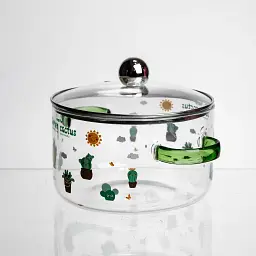Каструля скляна Summer Cactus 1,8 л Yiwu 16 см із зеленими ручками - мініатюра 5