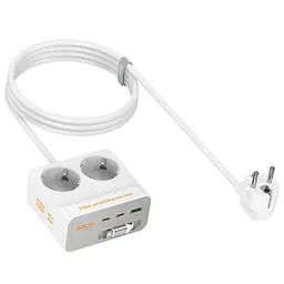 Мережевий зарядний пристрій подовжувач Hoco AC28 USB/3 Type-C PD 45W 2 розетки 2m білий - мініатюра 6