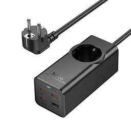 Мережевий подовжувач HOCO NS9 Wisdom 1-position (PD67W/3C1A) desktop socket (EU/GER) Black (6942007638494) - мініатюра 4