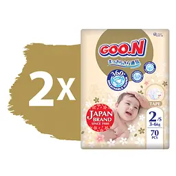 Набір підгузки на липучках Goo.N Premium Soft розмір 2(S) 3-6 кг доу-пак 140 шт. - мініатюра 2