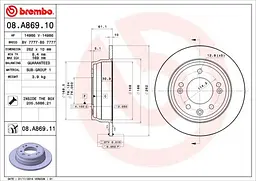 Диск гальмівний невентильований Kia Ceed I, Sportage III 06-17р Brembo (08.A869.10) - мініатюра 2