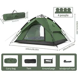 Намет чотиримісний автоматичний Naturehike (NH21ZP008), Темно-зелений - мініатюра 6