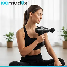 Масажний пістолет перкусійний Isomedix 26441, акумуляторний масажер 45 Вт, 12 насадок, 30 рівнів, чорний - мініатюра 8