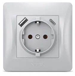 Розетка Videx Binera одинарна із заземленням з USB+USB-C срібний шовк (VF-BNSK1GUC-SS) - мініатюра 3