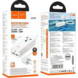 Мережевий подовжувач Hoco AC9A Talent PD30W (1C2A with 1 socket) Desktop Charger White - мініатюра 8