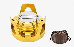 Спиртівка туристична похідна L-типу, спиртова пальник міні піч, спиртова плита з підставкою та кришкою золота, 140 г