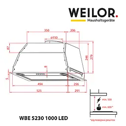 Витяжка повновбудована WEILOR WBE 5230 SS 1000 LED - мініатюра 8