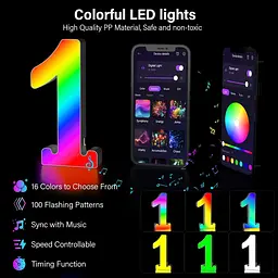 Світлодіодні цифрові вогні RGB Зміна кольору, світний намет 0-9-значний світ знак з USB-живленням, керування застосунком - мініатюра 5