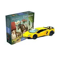 Настільна гра Granna Музики з Бремена + Машинка Uni-fortune Lamborghini Aventador LP750-4 SV, 1:32, матовий жовтий
