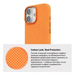 Карбоновый чехол для Apple iPhone 17, LikeCarbon2 MagCase, оранжевый, тонкий защитный чехол-панель из поликарбоната с магнитами N52, MagSafe, противоударный, совместимый с беспроводной зарядкой, приподнятые края для защиты камеры, ArmorStandart (ARM88614) - мініатюра 7