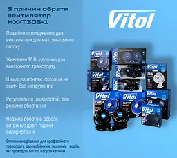 Автомобільний вентилятор Vitol 4" 12V 6.5W на підставці подвійний дві швидкості два регулювання (HX-T303-1) - мініатюра 6
