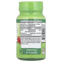 Вітамін B-12 плюс фолієва кислота Nature's Truth Vitamin B-12 500 мкг 60 швидкорозчинних таблеток ягоди - мініатюра 2