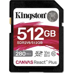 Карта пам'яті Kingston SDXC Canvas React Plus 512GB Class 10 UHS-II U3 V60 (SDR2V6/512GB) [120441] - мініатюра 1