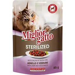 Набір вологих кормів для стерилізованих котів Migliorgatto Sterilized ягня 2 шт. + курка та індичка 2 шт. 340 г (4 шт. x 85 г) - мініатюра 4